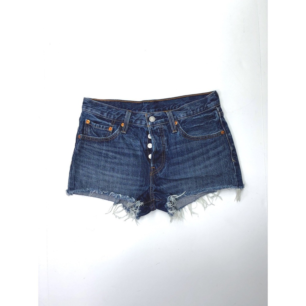 Levis 501 Original Cutoff Denim Shorts‎ Womens 27 Medium Wash Blue Raw Button - Picture 3 of 7